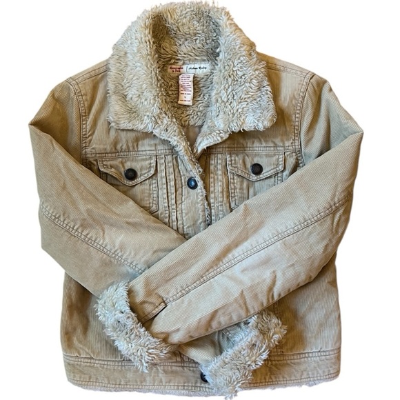 Abercrombie & Fitch Vintage Corduroy Sherpa Quilt Lined Snap Closure Coat Large - Picture 4 of 11